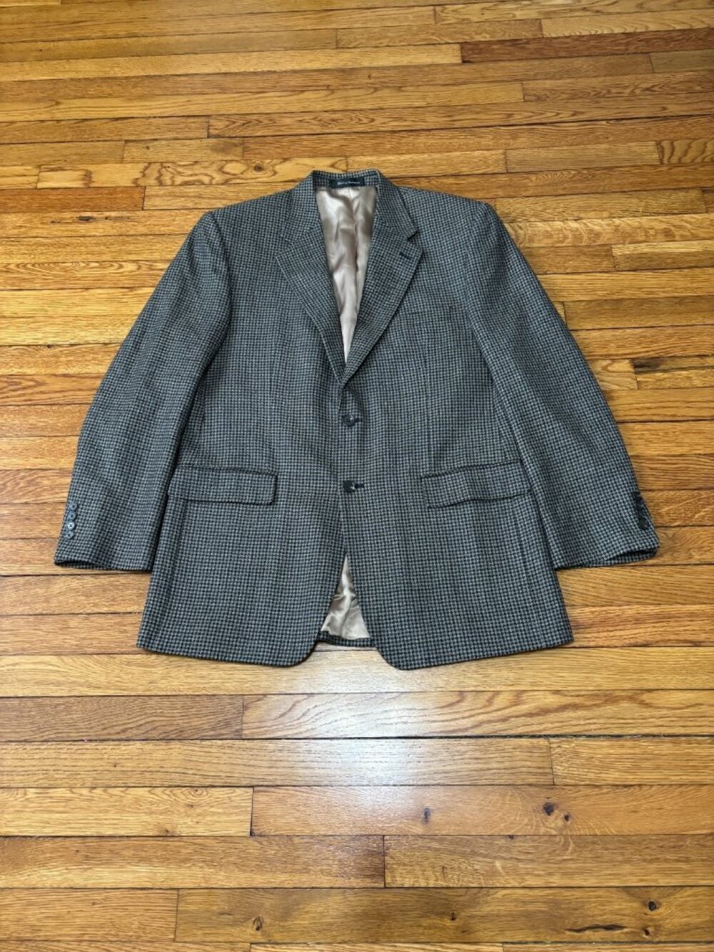 Chaps Mens Blazer Jacket Size 42L Black Tan Lambswool Houndstooth Sport Coat